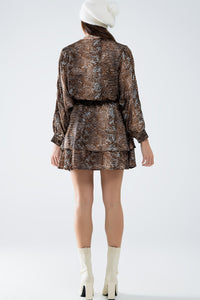 vestido de chiffon marrom com estampa de leopardo