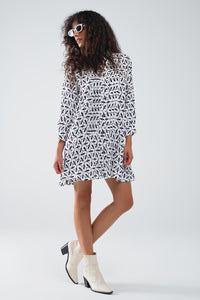 Vestido de gola polo de manga comprida com estampado abstrato