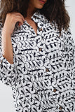 Vestido de gola polo de manga comprida com estampado abstrato