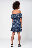 Vestido de praia midi azul marino com ombros descobertos