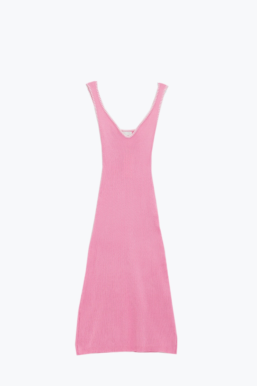 Q2 Vestido de verão de malha que abraça o corpo cor-de-rosa com rebordo branco