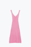 Q2 Vestido de verão de malha que abraça o corpo cor-de-rosa com rebordo branco