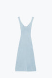 Q2 Vestido de verão de malha que abraça o corpo em azul claro com rebordo branco