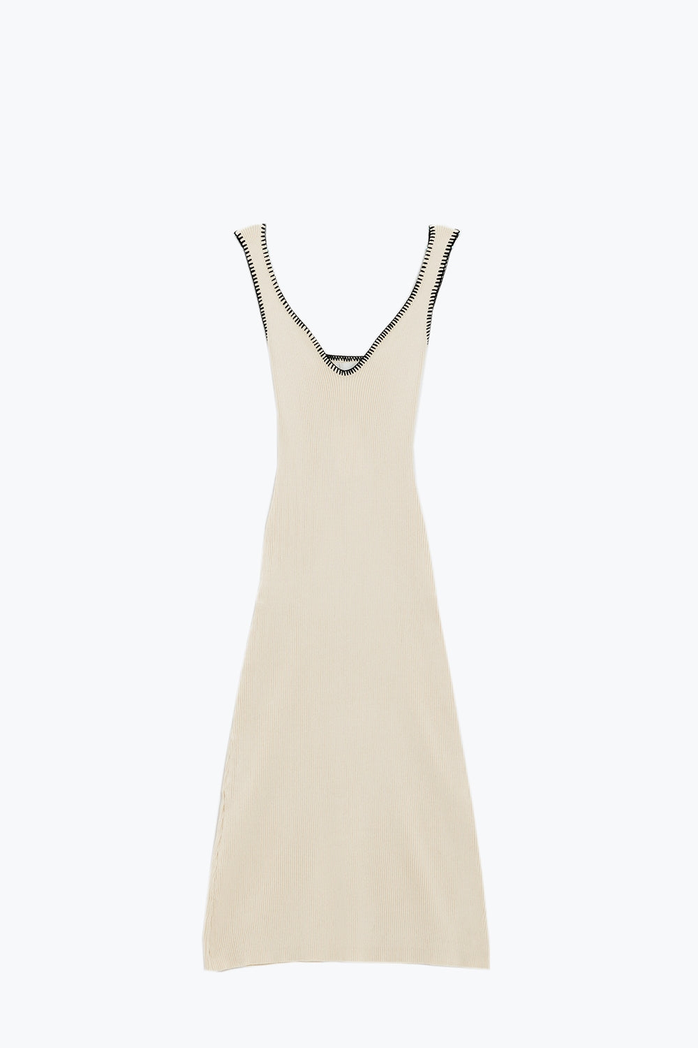 Q2 Vestido de verão de malha que abraça o corpo em bege com rebordo preto