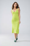 Q2 Vestido de verão em linha A que abraça o corpo em verde-lima com rebordo branco