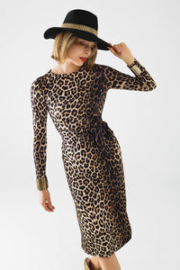 Vestido em spandex com estampado de leopardo e pormenor de laço