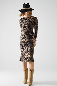 Q2 Vestido em spandex com estampado de leopardo e pormenor de laço