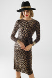 Vestido em spandex com estampado de leopardo e pormenor de laço