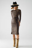 Q2 Vestido em spandex com estampado de leopardo e pormenor de laço