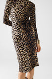 Vestido em spandex com estampado de leopardo e pormenor de laço