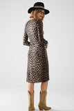 Vestido em spandex com estampado de leopardo e pormenor de laço