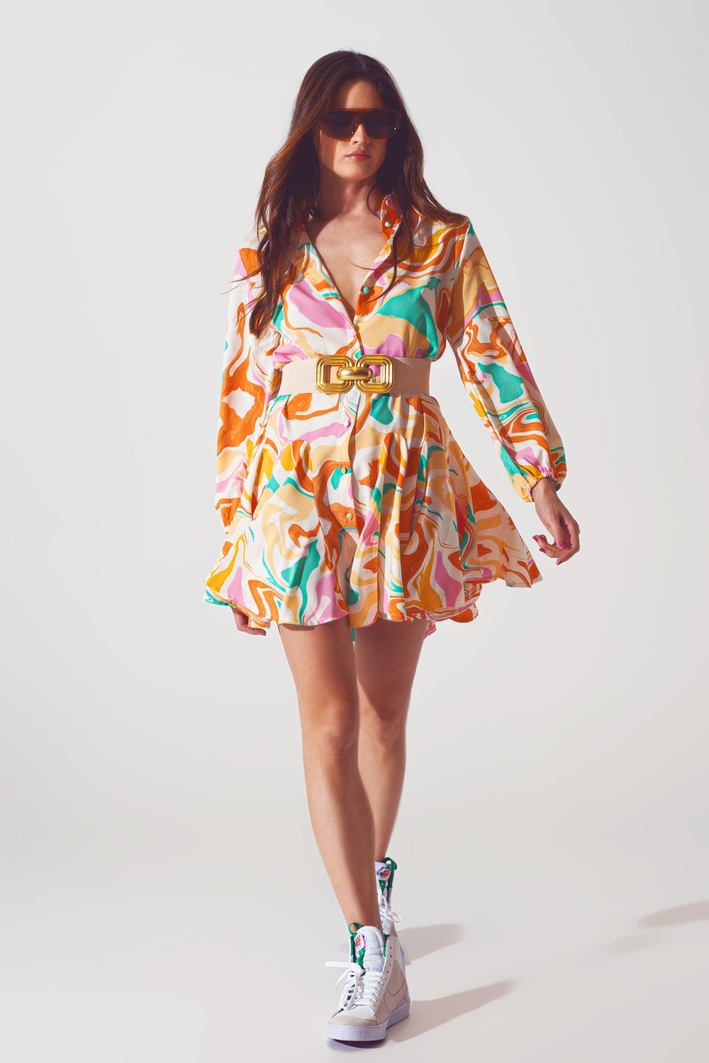Q2 Vestido estampado psicadélico em multicolorido