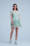 Vestido estampado verde com saia plissada