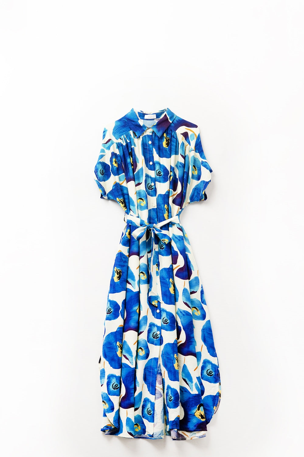 Q2 Vestido Floral Bliss em tons de azul ciano e amarelo