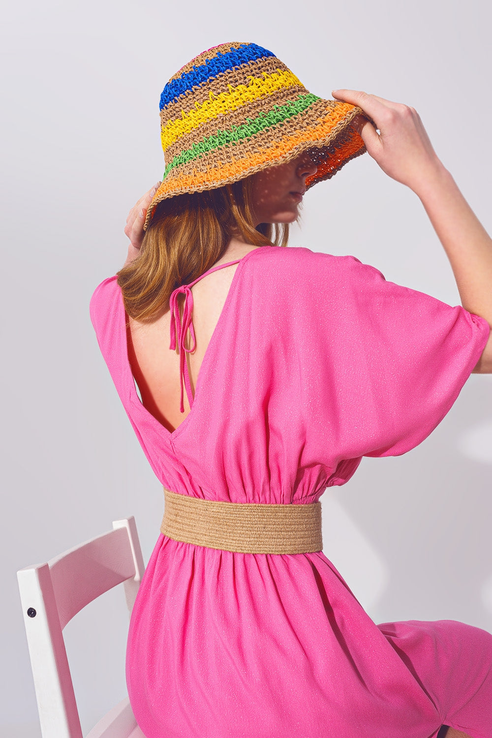 Q2 vestido kimono cinturado rosa