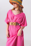vestido kimono cinturado rosa