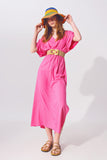 vestido kimono cinturado rosa