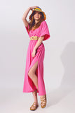 vestido kimono cinturado rosa