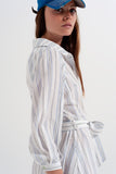 Vestido largo com botões e desenho às riscas
