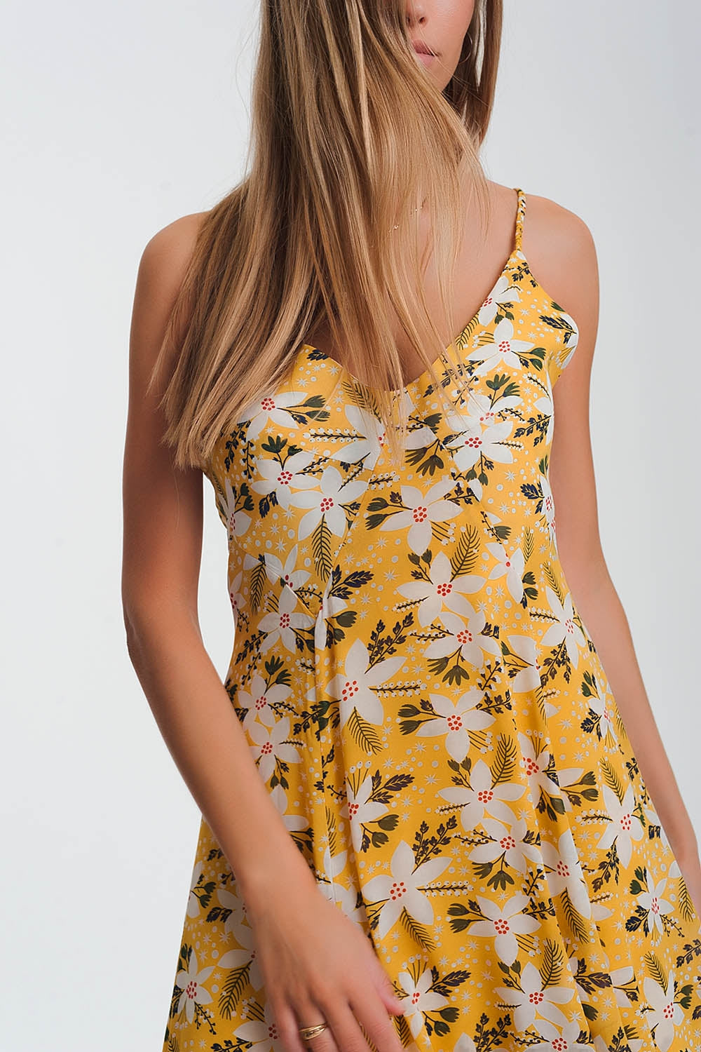 Vestido longo amarelo com tiras finas