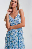 Vestido longo azul com tiras finas