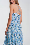 Vestido longo azul com tiras finas