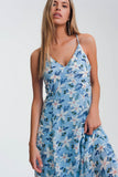 Vestido longo azul com tiras finas