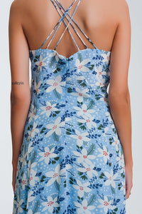 Vestido longo azul com tiras finas