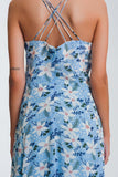 Vestido longo azul com tiras finas