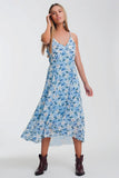 Q2 Vestido longo azul com tiras finas