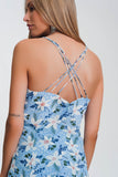 Vestido longo azul com tiras finas