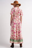 Vestido longo de babydoll com flores de cores vivas em rosa