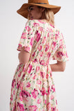 Vestido longo de babydoll com flores de cores vivas em rosa