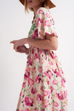 Vestido longo de babydoll com flores de cores vivas em rosa