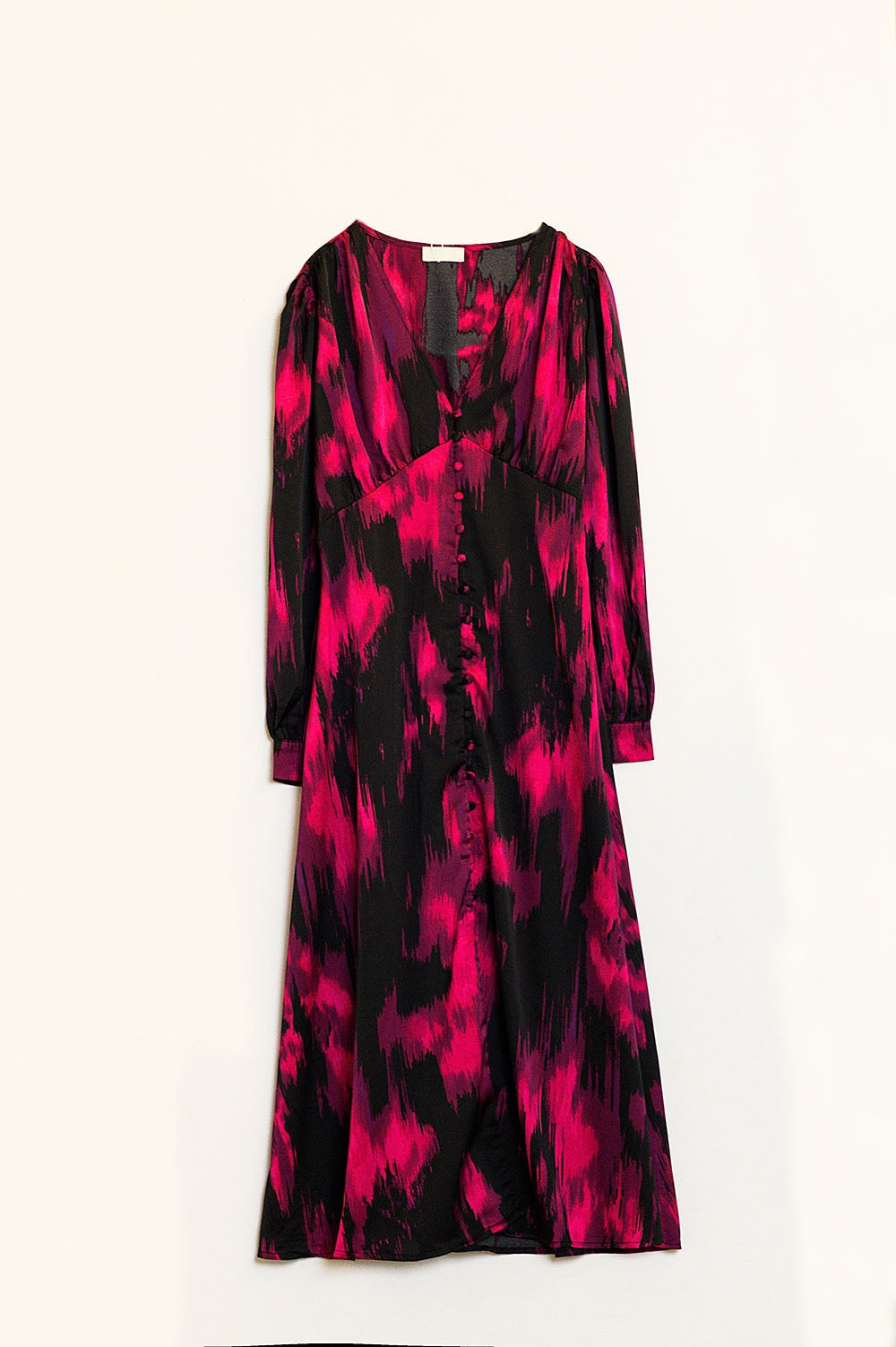 Q2 Vestido longo estampado com botões e decote em V