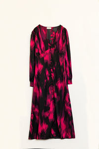 Q2 Vestido longo estampado com botões e decote em V