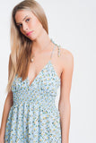 Vestido longo floral azul com costas abertas