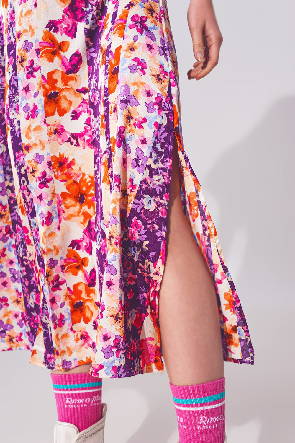 Vestido longo Nó frontal impressão em Multicor de flores