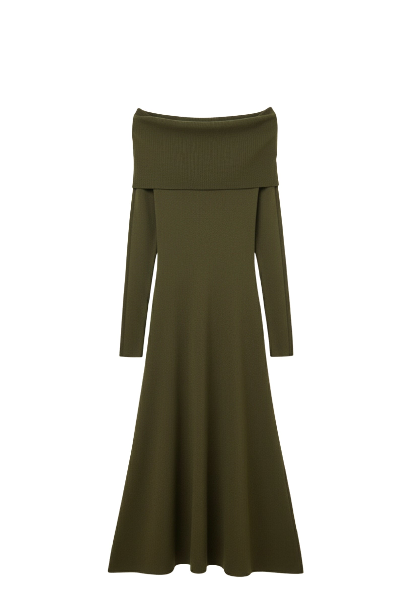 Q2 Vestido Maxi Bardot largo de malha em caqui