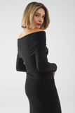 Vestido Maxi Bardot largo em malha preto