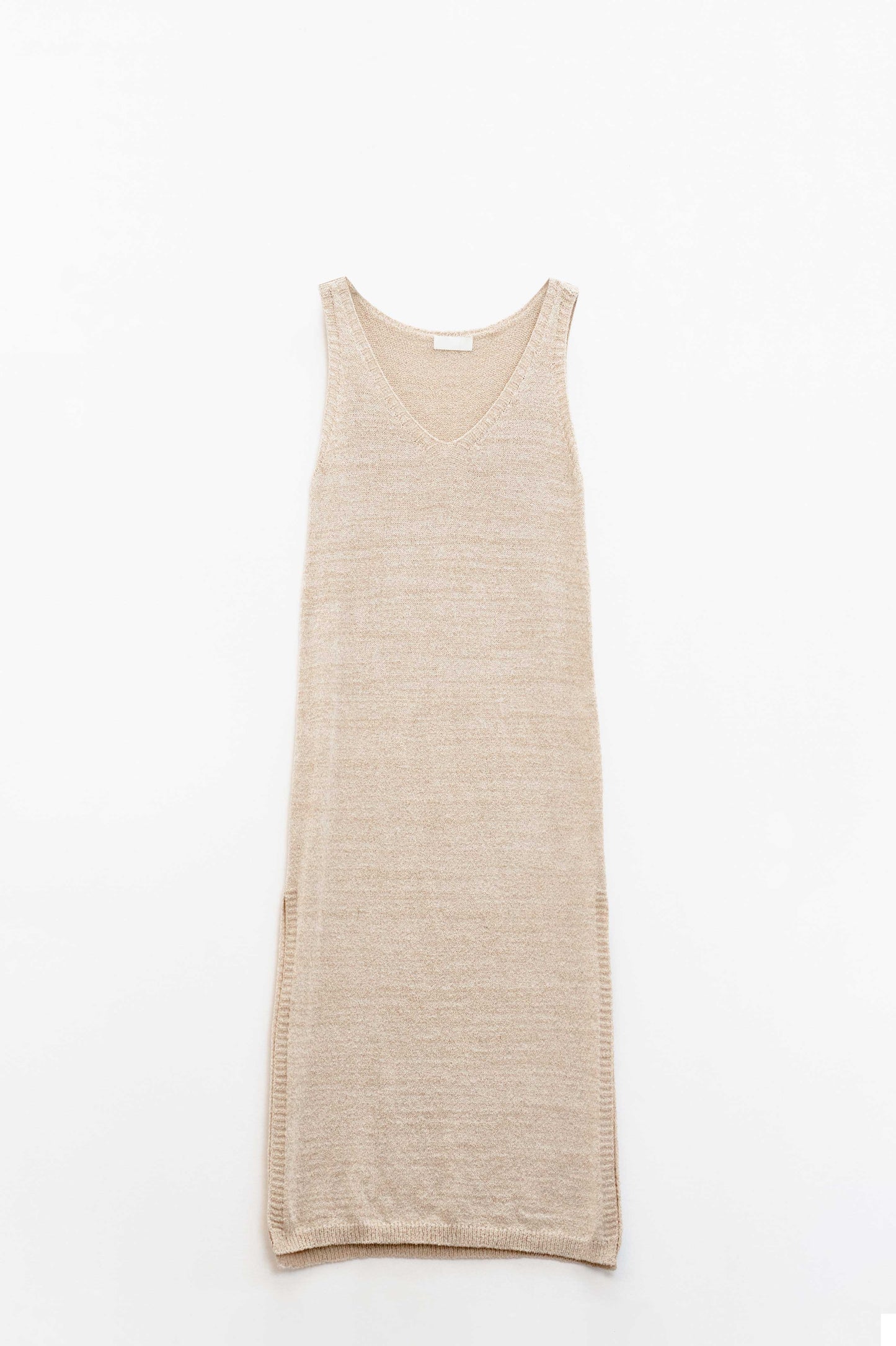 Q2 Vestido Maxi Bege Sem Mangas Com Fenda Lateral
