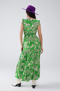 Vestido Maxi Cinched Waist com estampado floral em verde