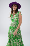 Vestido Maxi Cinched Waist com estampado floral em verde