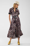 Q2 Vestido maxi com botões e pormenor em cetim com estampado de leopardo