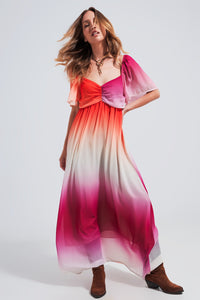 Q2 Vestido Maxi com desenho de gradiente e decote de coração fuchsia