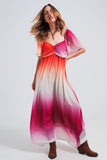 Q2 Vestido Maxi com desenho de gradiente e decote de coração fuchsia