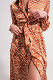 Vestido Maxi com estampa animal abstracta cor de laranja