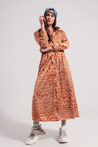 Q2 Vestido Maxi com estampa animal abstracta cor de laranja