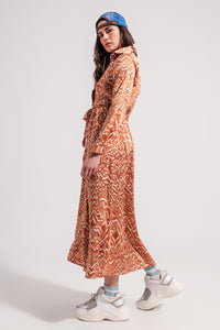 Vestido Maxi com estampa animal abstracta cor de laranja