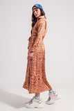 Vestido Maxi com estampa animal abstracta cor de laranja